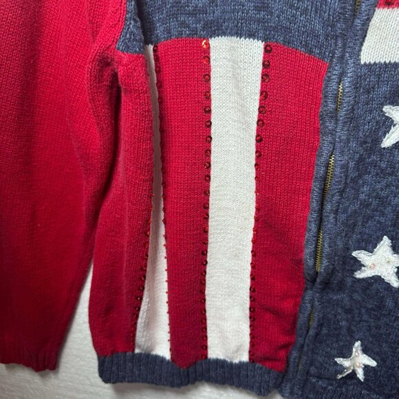 Vintage Tiara International Sz Medium American Flag Zip Up Sweater Patriotic USA - Picture 9 of 13
